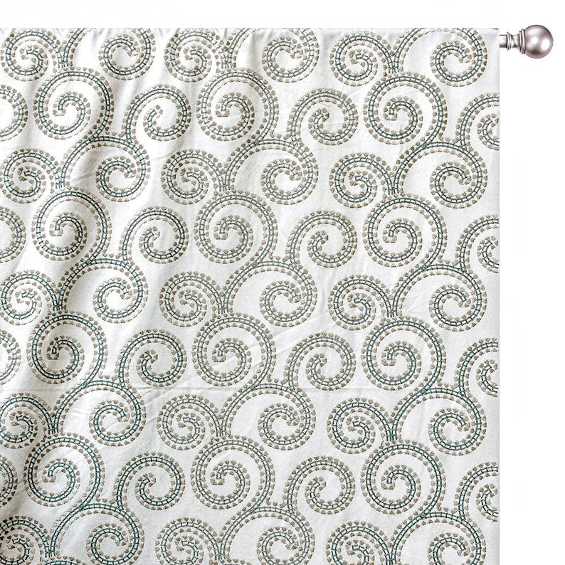 Ivory, Teal Cotton Embroidery Fabric by the Metre, 1 Metre Ivory Cotton Fabric