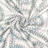Ivory, Teal Cotton Embroidery Fabric by the Metre, 1 Metre Ivory Cotton Fabric