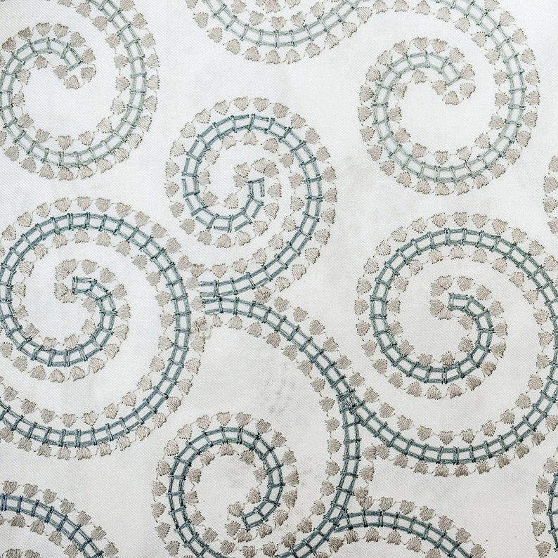 Ivory, Teal Cotton Embroidery Fabric by the Metre, 1 Metre Ivory Cotton Fabric