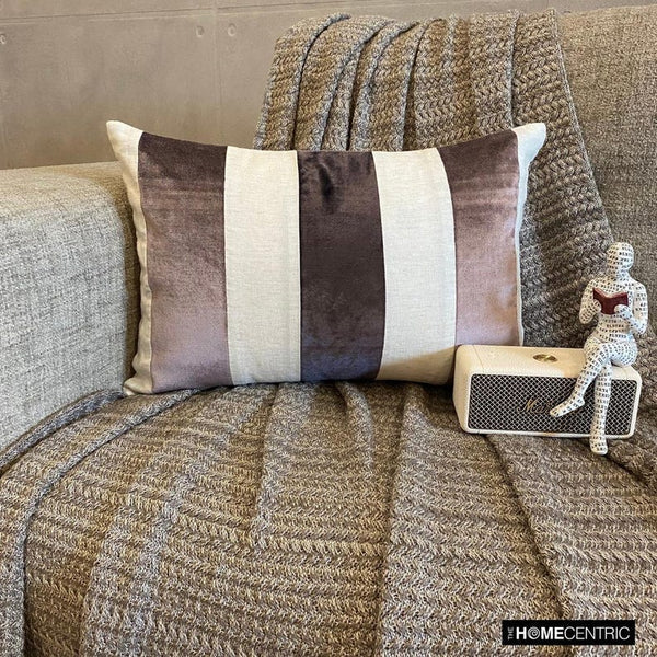 Swathe Wine - Purple Velvet & Linen Decorative Lumbar  Cushion Cover