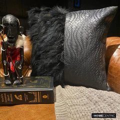 Furry World - Black Faux Leather & Fur Decorative Throw Cushion Cover