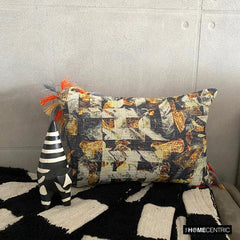 Twilight Ember - Black & Orange Jute Decorative Lumbar Cushion Cover