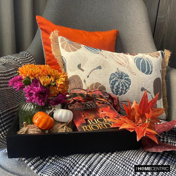 Blue Harvest Pumpkin - Blue Woven Jacquard Decorative Lumbar  Cushion Cover