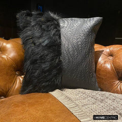 Furry World - Black Faux Leather & Fur Decorative Throw Cushion Cover