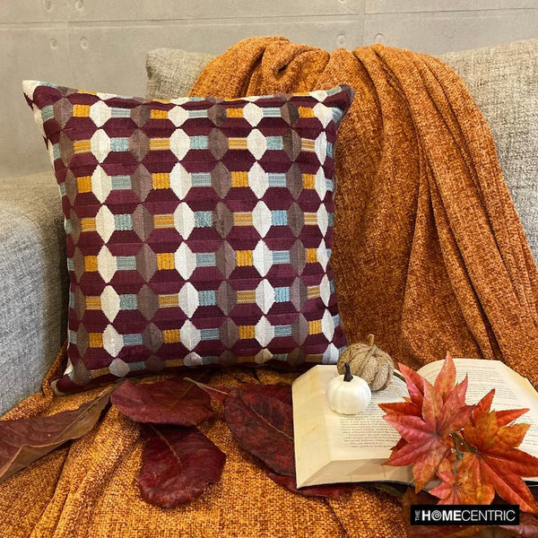 Burgundy Shapes - Burgubdy Velvet Decorative Throw Cushion Cover
