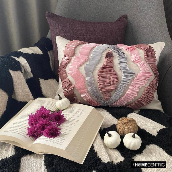 Begonia - Pink Linen Decorative Lumbar  Cushion Cover