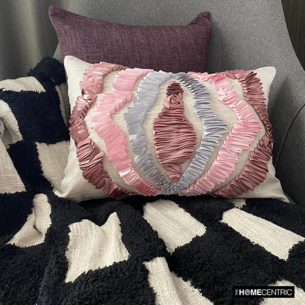 Begonia - Pink Linen Decorative Lumbar  Cushion Cover
