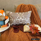 Autumn Hearth - Beige & Gray Velvet Decorative Lumbar Cushion Cover