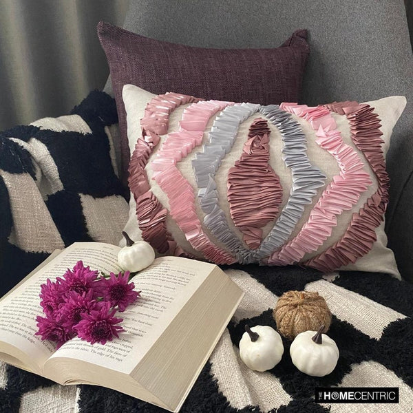 Begonia - Pink Linen Decorative Lumbar  Cushion Cover