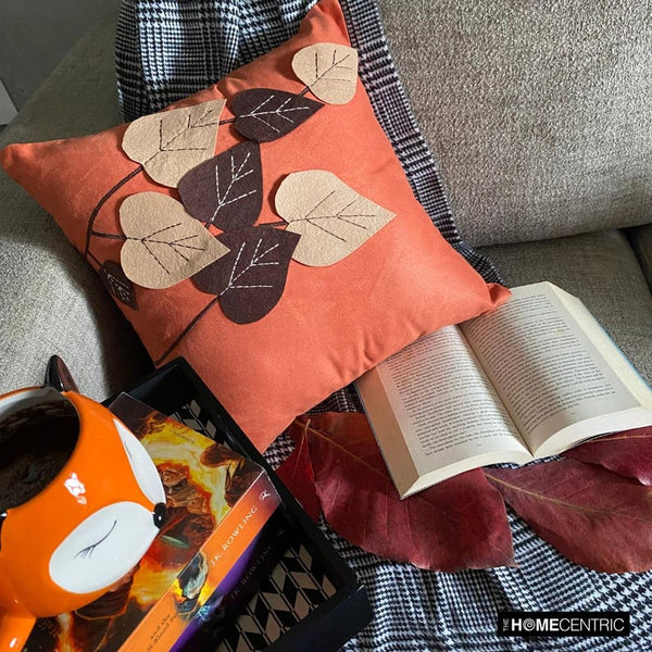 Spring Leaves - Rust Faux Suede Decorative Cushion Covers