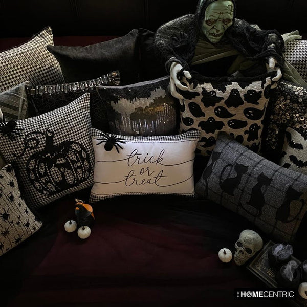 Trick Or Treat - Black & White Jacquard Decorative Lumbar  Cushion Cover