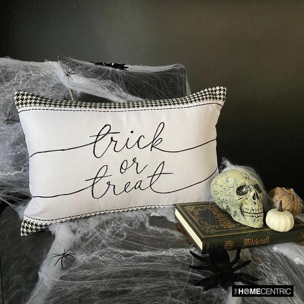 Trick Or Treat - Black & White Jacquard Decorative Lumbar  Cushion Cover