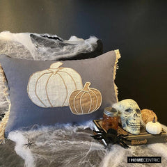 Pumpkin Burlap - Gray Linen Decorative Lumbar Cushion Cover