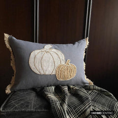 Pumpkin Burlap - Gray Linen Decorative Lumbar Cushion Cover