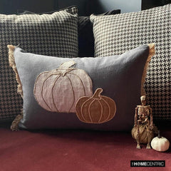 Pumpkin Burlap - Gray Linen Decorative Lumbar Cushion Cover