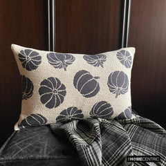 Black Jacquard Decorative Lumbar Pillow Cover - Pumpkin Eclipse