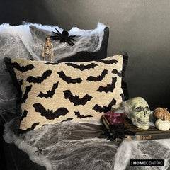 Gothic Bats - Black Jacquard Decorative Lumbar Cushion Cover