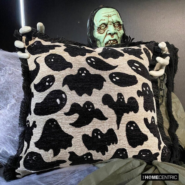 Spooky Ghost - Black Jacquard Spooky Decorative Throw Cushion Cover