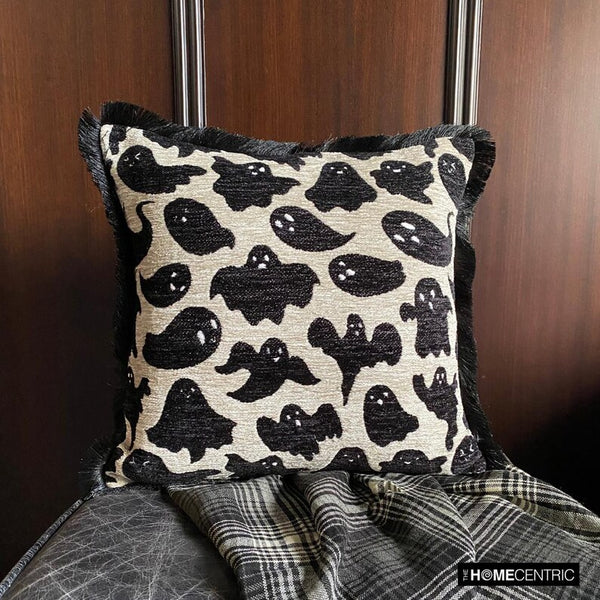 Spooky Ghost - Black Jacquard Spooky Decorative Throw Cushion Cover