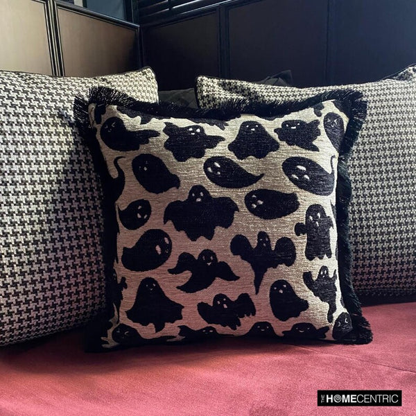 Spooky Ghost - Black Jacquard Spooky Decorative Throw Cushion Cover