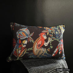 Monkey Mischief - Black Cotton Decorative Lumbar Cushion Cover