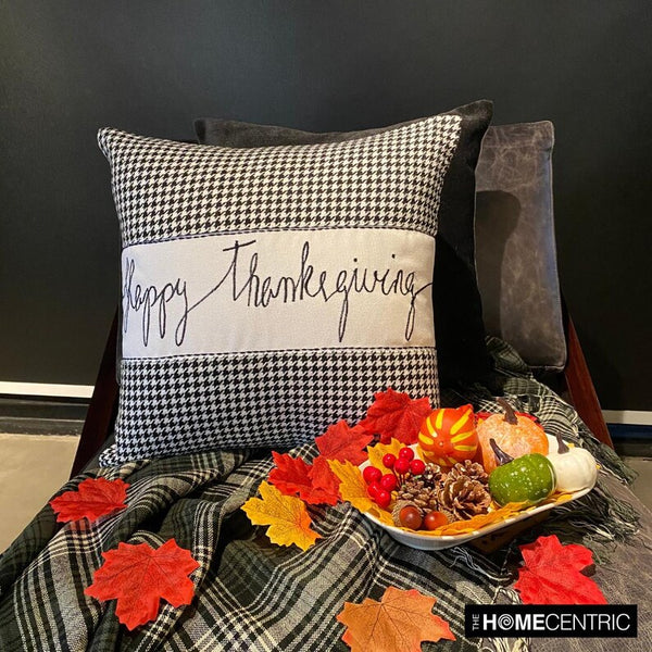Thanksgiving - Black Jacquard Happy Thanksgiving Throw Cushion Cover