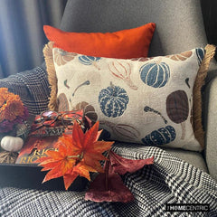 Blue Harvest Pumpkin - Blue Woven Jacquard Decorative Lumbar Cushion Cover