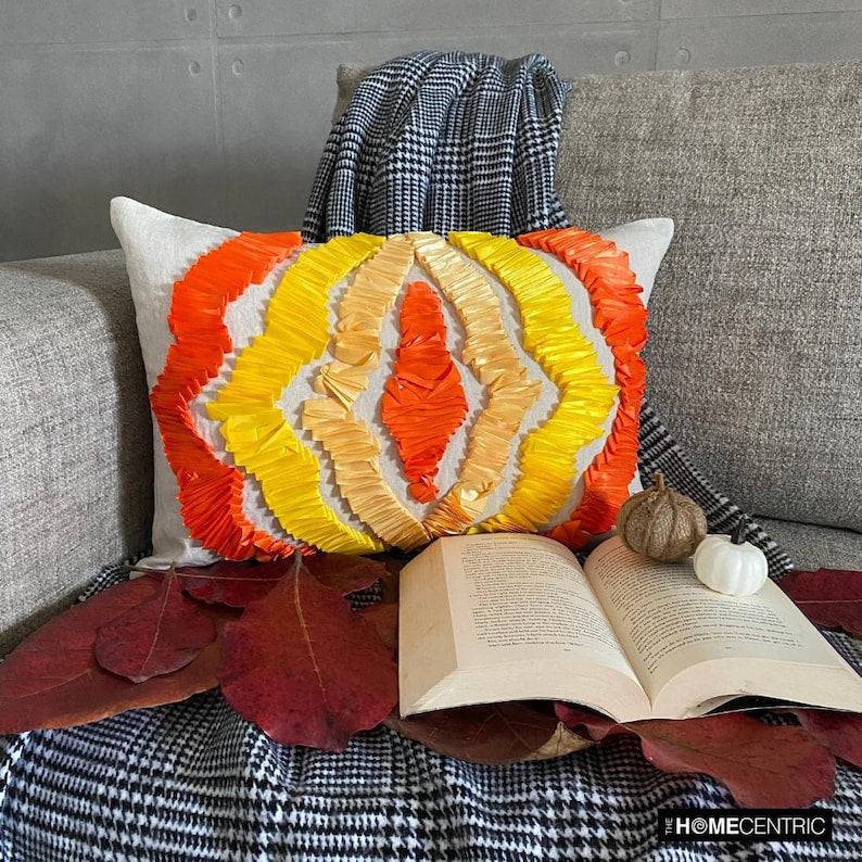 Sunbeam - Yellow & Orange Linen Decorative Lumbar  Cushion Cover