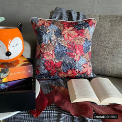 Maple Days - Red & Grey Satin Throw Cushion Cover