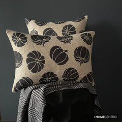 Black Jacquard Decorative Lumbar Pillow Cover - Pumpkin Eclipse