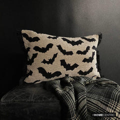 Gothic Bats - Black Jacquard Decorative Lumbar Cushion Cover