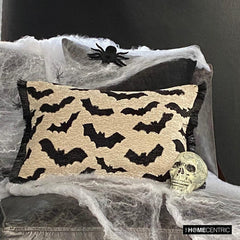 Gothic Bats - Black Jacquard Decorative Lumbar Cushion Cover