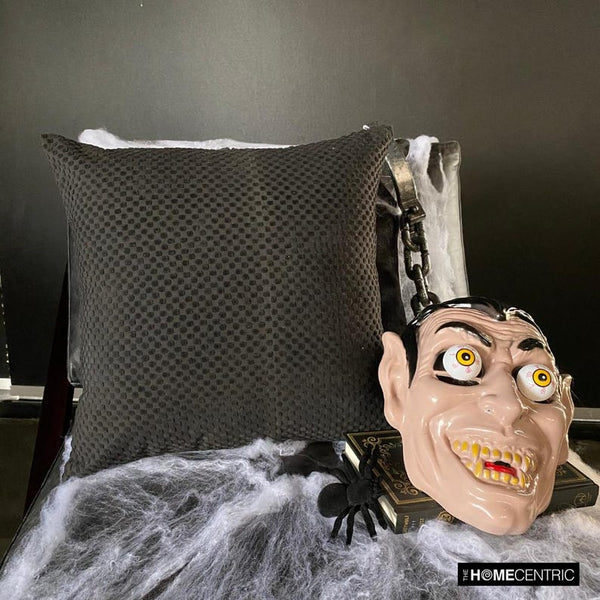 Spotted Spooks - Charcoal Velvet Decorative Throw Cushion Cover