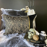 Portoro - Black Faux Leather & Jacquard Silk Decorative Lumbar Cushion Cover