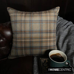 Plaidscape Beige - Beige Velvet Checkered Winter Plaid Throw Cushion Cover