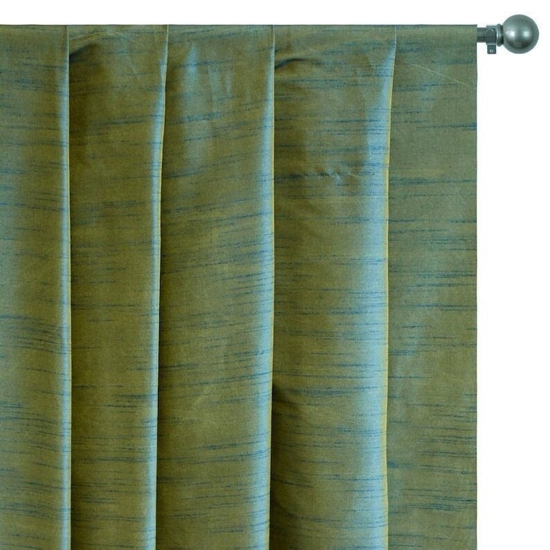 Teal And Yellow Art Silk Curtain Panels