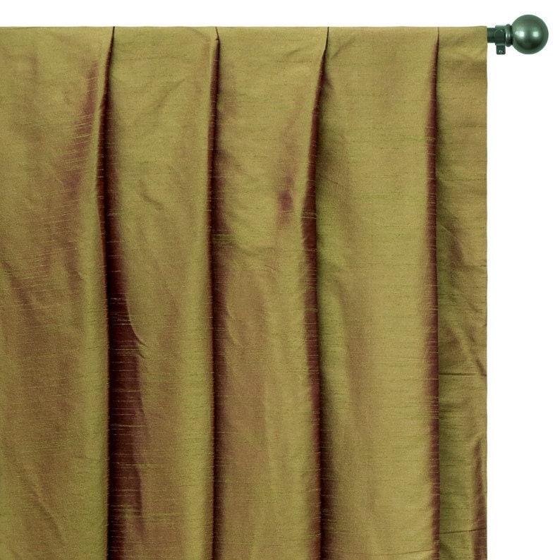 Green And Orange Art Silk Curtain Panels