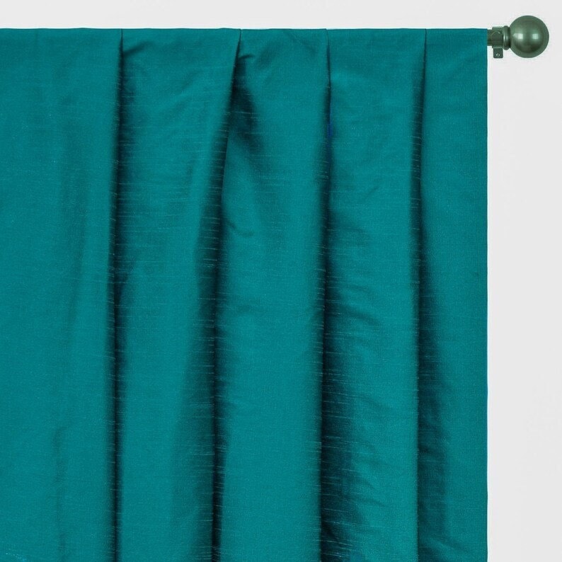 Teal Blue Art Silk Curtain Panels