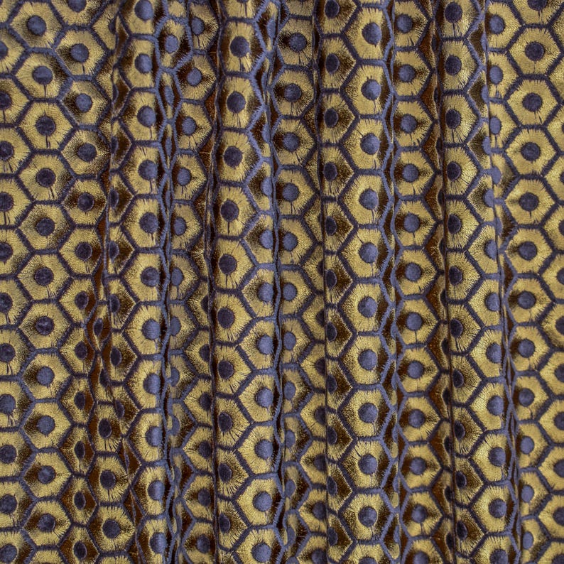 Gold Hexagon Embroidery Fabric by the Metre