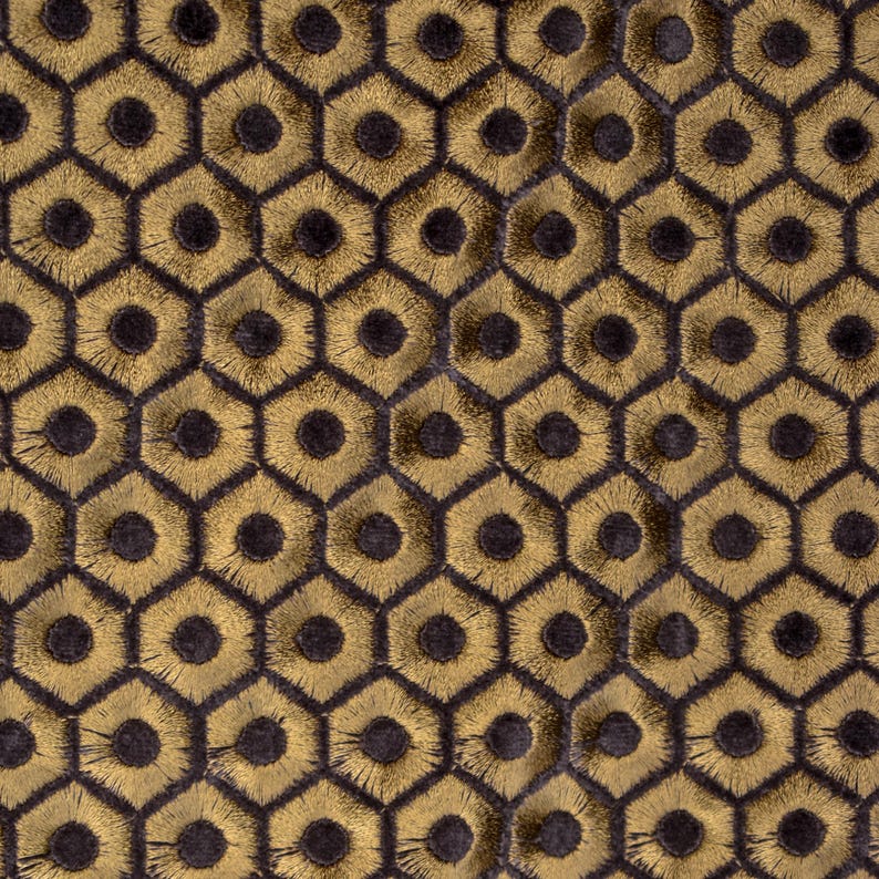 Gold Hexagon Embroidery Fabric by the Metre