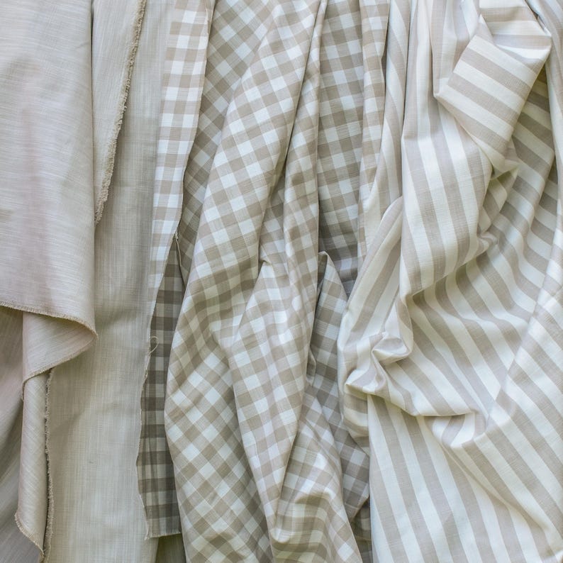 Beige Gingham Stripes Cotton Fabric by the Metre