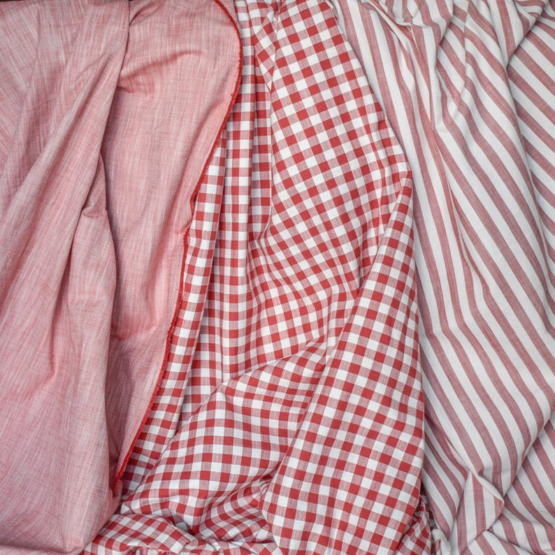 Red Gingham Stripes Cotton Fabric by the Metre