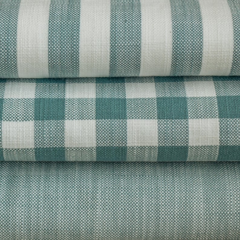 Teal Gingham Stripes Cotton Fabric by the Metre