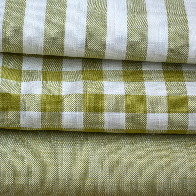Chartreuse Gingham Stripes Cotton Fabric by the Metre