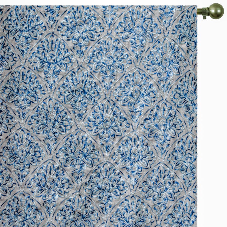 Shades of Blue Cotton Embroidery Fabric by the Metre, Blue Cotton Fabric