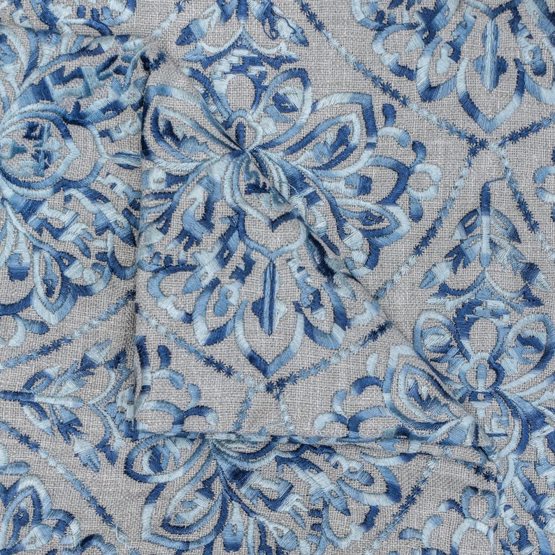 Shades of Blue Cotton Embroidery Fabric by the Metre, Blue Cotton Fabric