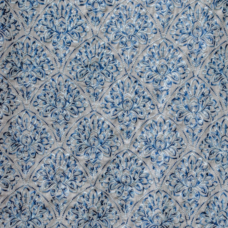 Shades of Blue Cotton Embroidery Fabric by the Metre