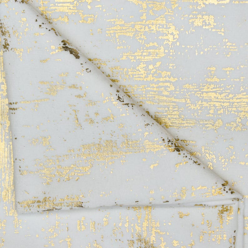 Ivory & Gold Foil Printed Velvet Fabric by the Metre, Ivory Velvet Fabric