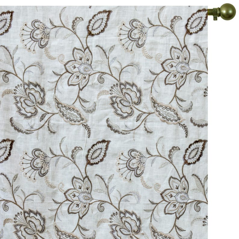 Dark Brown Cotton Embroidery Fabric by the Metre, Beige Cotton Fabric