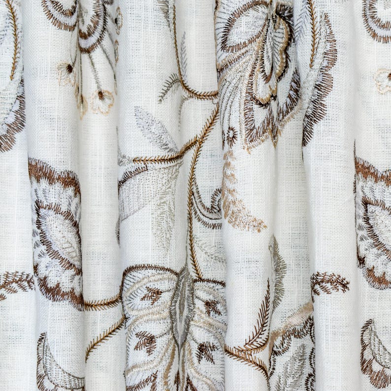 Dark Brown Cotton Embroidery Fabric by the Metre, Beige Cotton Fabric